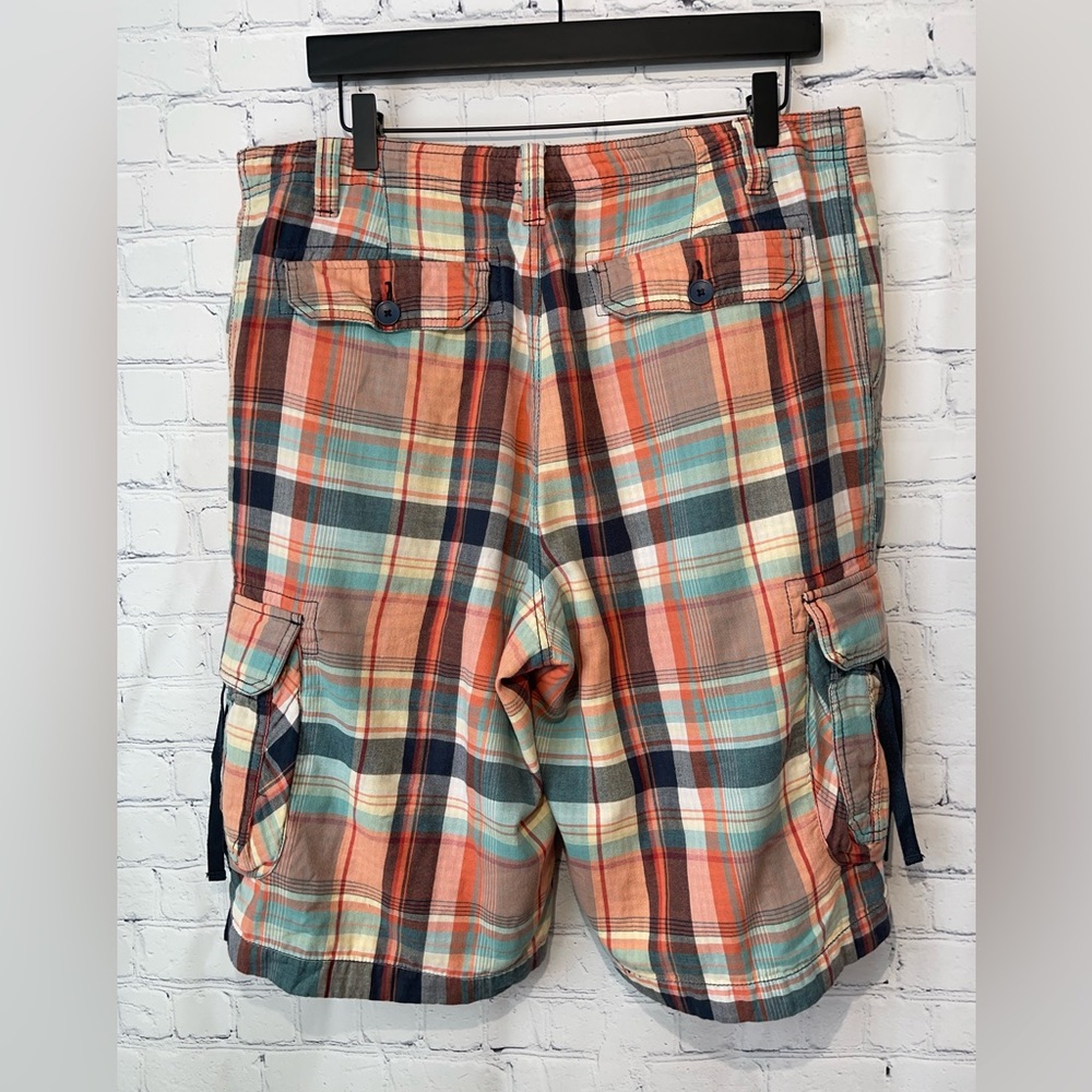 Caribbean size 36 green,blue, orange & tan plaid - Picture 2 of 5